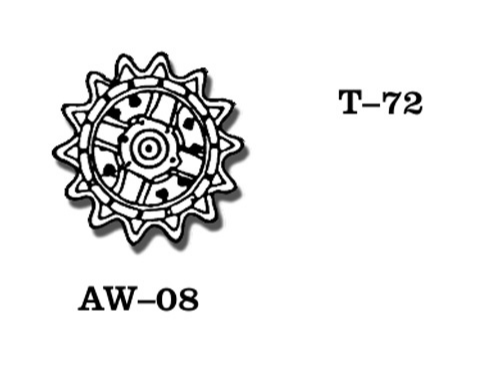 Set de 2 ruedas tensoras para maquetas de tanques rusos T-72 en escala 1:35 de Friulmodel referencia AW-08