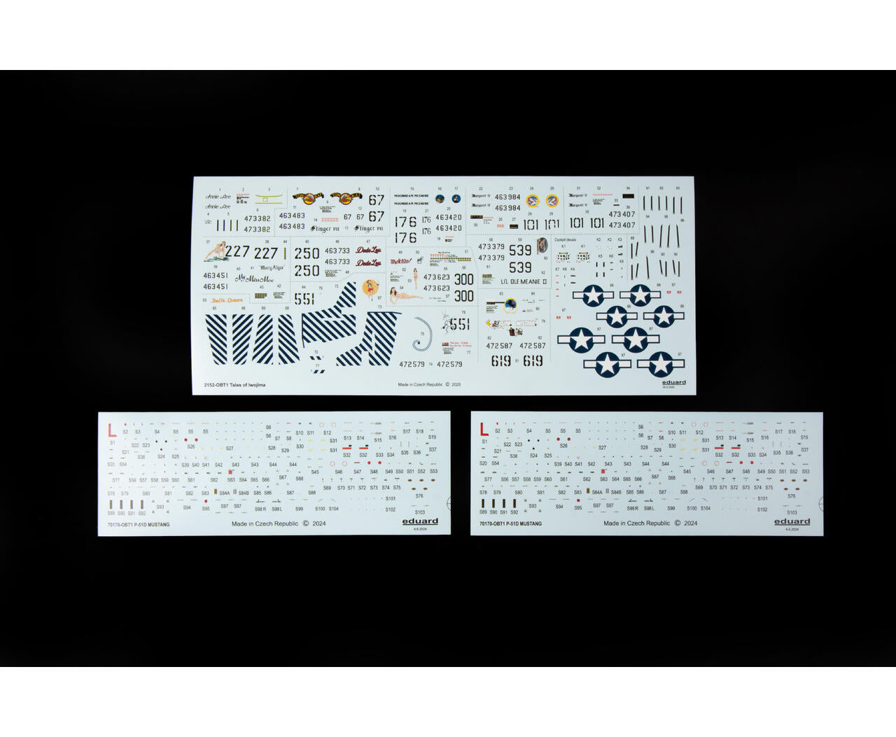 Calcas de la maqueta del caza P-51D en su edicion especial Dual Combo Tales of Iwojima en escala 1:72 de Eduard referencia 2152