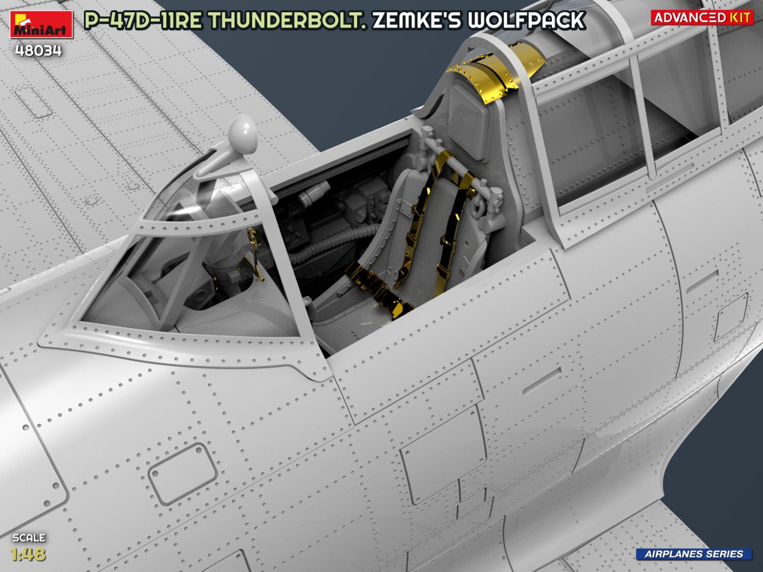 Detalle de la cabina de la maqueta del P-47D-11RE Razorback Advanced Kit en escala 1:48 de Miniart referencia 48034