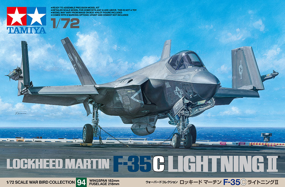 Portada de la caja de la maqueta del caza F-35C en escala 1:72 de Tamiya referencia 60794
