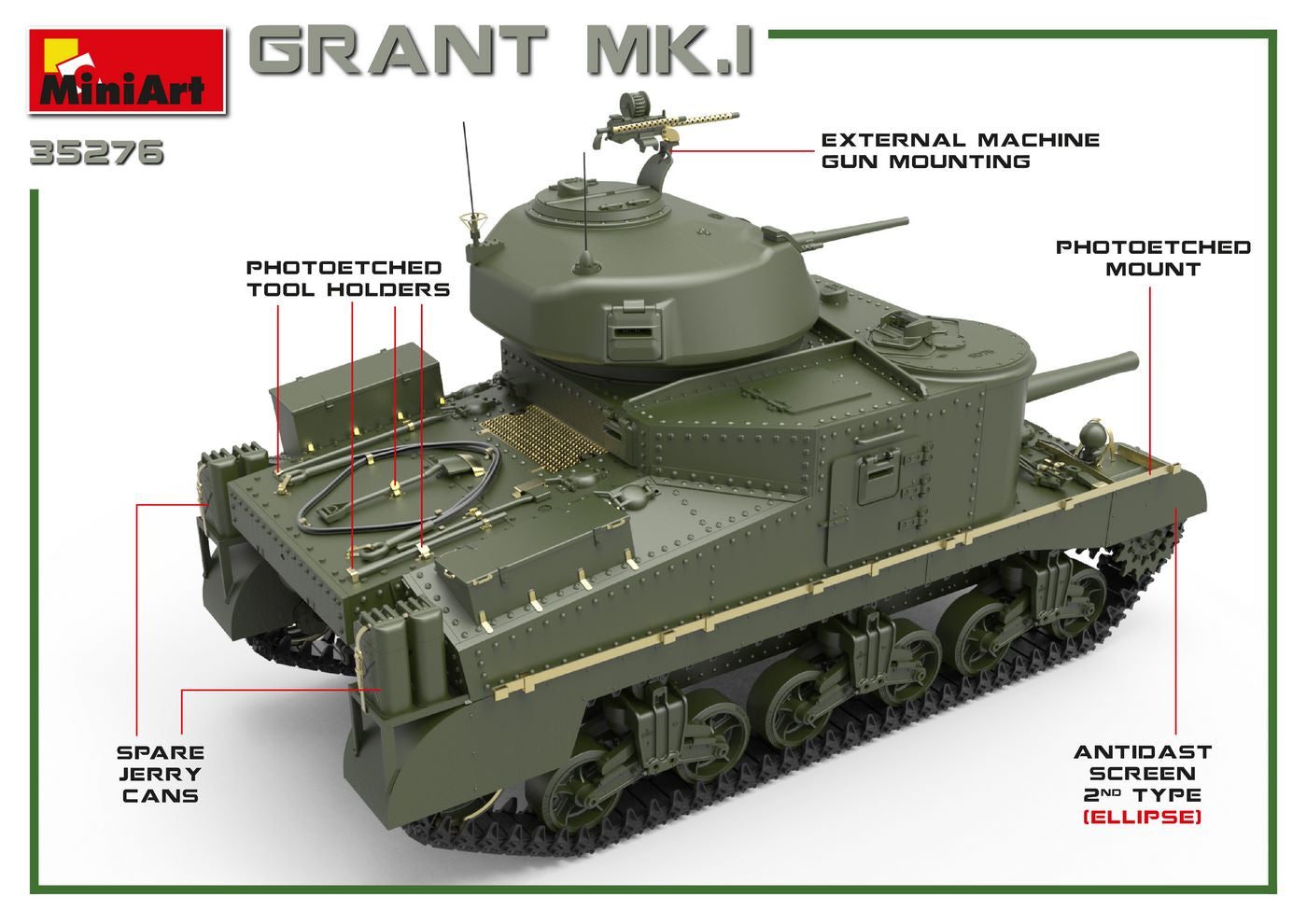 Vista trasera de la maqueta del tanque británico Grant Mk.I en escala 1:35 de Miniart referencia 35276