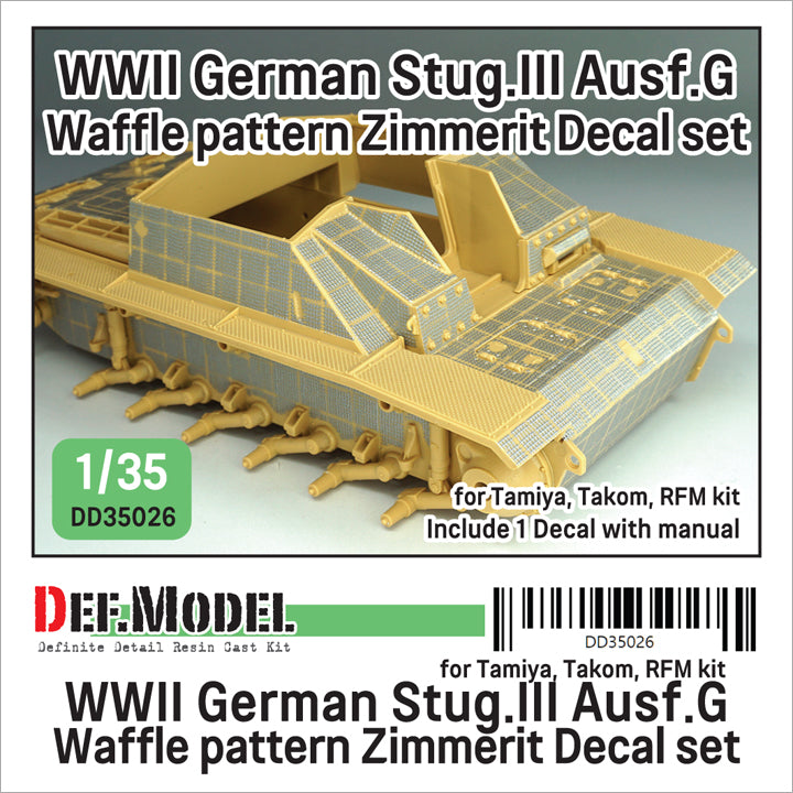 Calcas con zimmerit con patrón waffle para cazacarros alemán Stug III G en escala 1:35 de Def Model referencia 35024