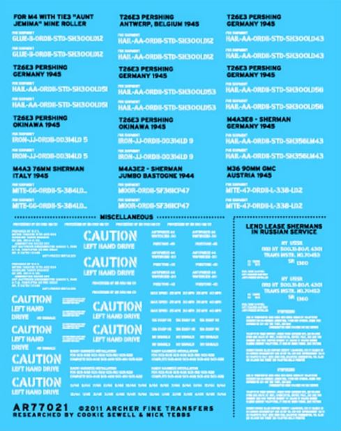 ARCHER (1/35) U.S. late WWII address codes & miscellaneous data