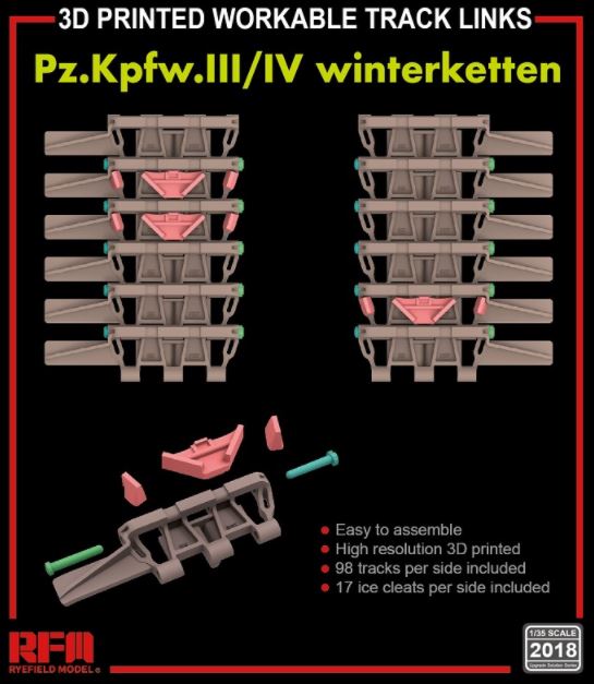 RYE FIELD MODEL 3D Printed Workable Track Links Pz.Kpfw.III/IV winterketten