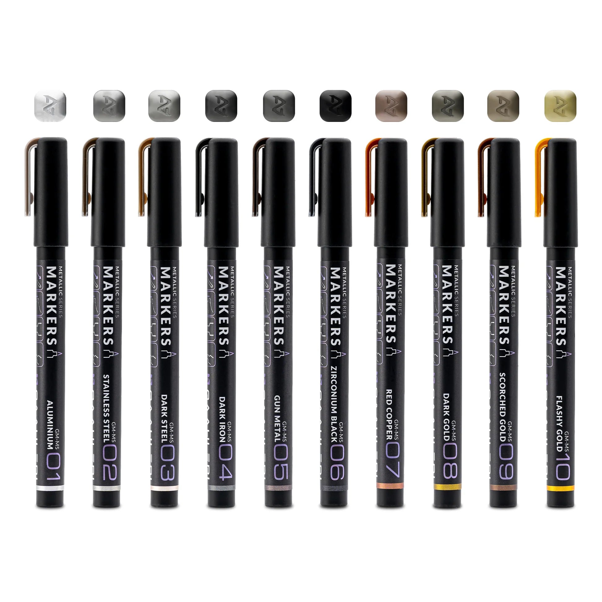 Deatlle del set de 10 colores de rotuladores con colores metálicos de Gaahleri