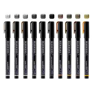 Deatlle del set de 10 colores de rotuladores con colores metálicos de Gaahleri