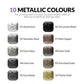 Detalles de lo colores que se incluyen en el set de 10 colores de rotuladores con colores metálicos de Gaahleri