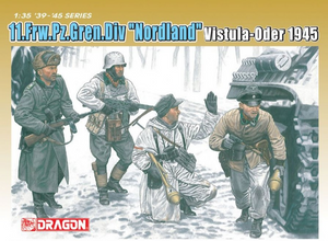 Portada de la caja de figuras de panzer granderos alemanes de la division Norland durante las batallas en el Oder-Vistula de 1945 en escala 1:35 de Dragon referencia 6455