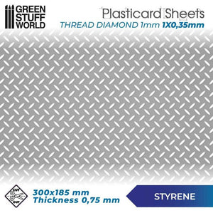 GREEN STUFF WORLD Plancha Plasticard DIAMANTE 1 mm - tamaño A4