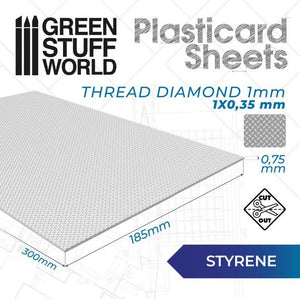 GREEN STUFF WORLD Plancha Plasticard DIAMANTE 1 mm - tamaño A4