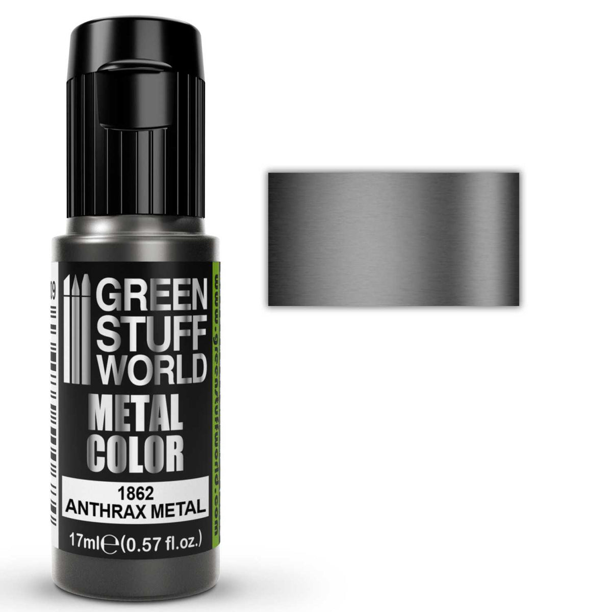 Bote de pintura de 17ml de la gama Metal Color de Green Stuff color Anthrax Metal referencia 1862