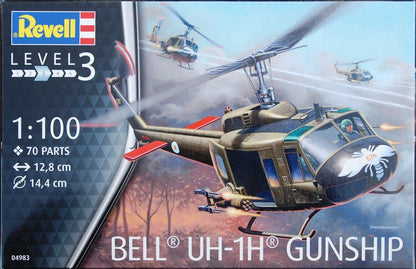 Portada de la caja de la maqueta del helicóptero de transporte y ataque Bell UH-1H Gunship en escala 1:100 de Revell referencia 04983