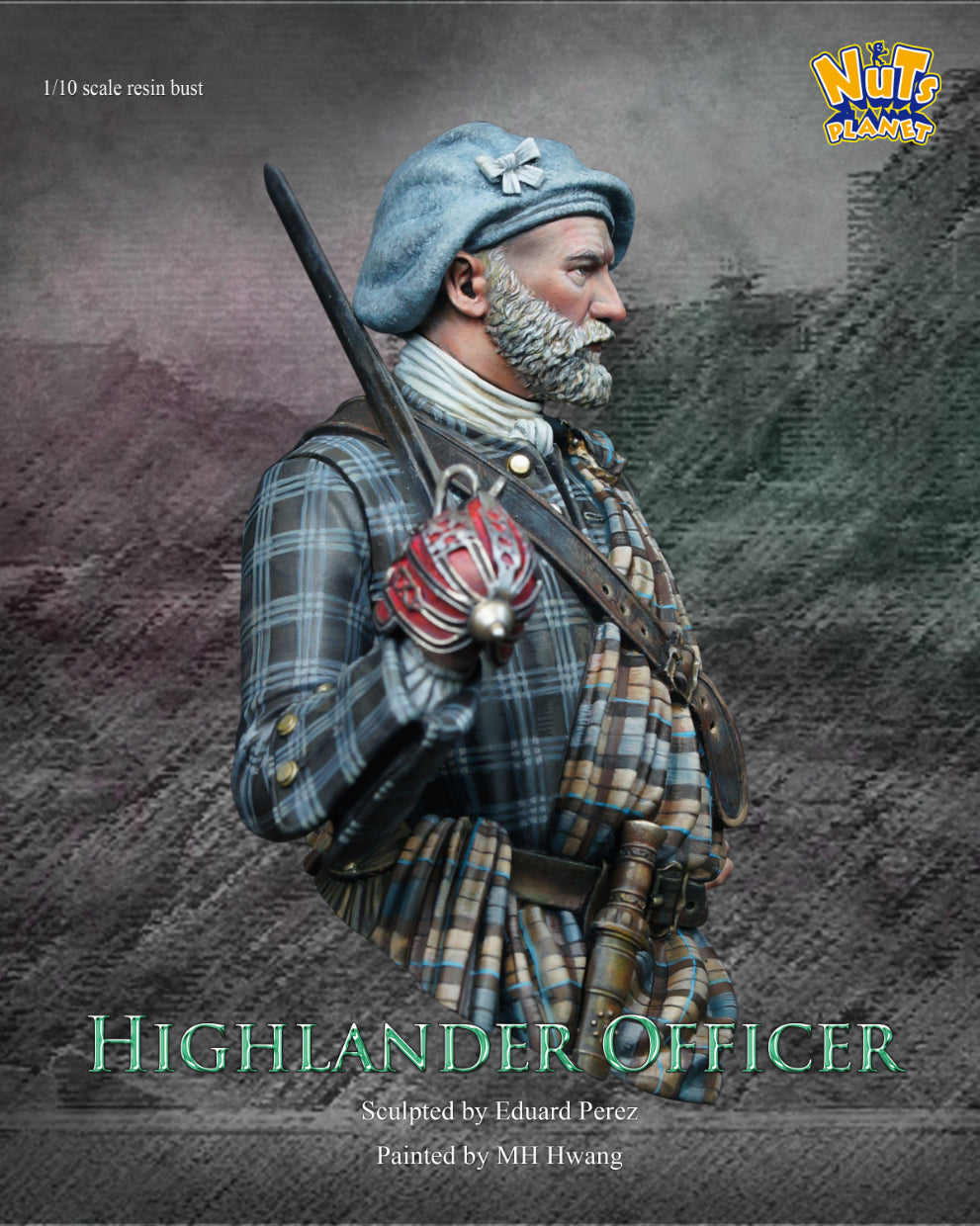 Perfil derecho de la figura en escala 1:10 de un oficial Highlander del fabricante Nuts Planet referencia B047