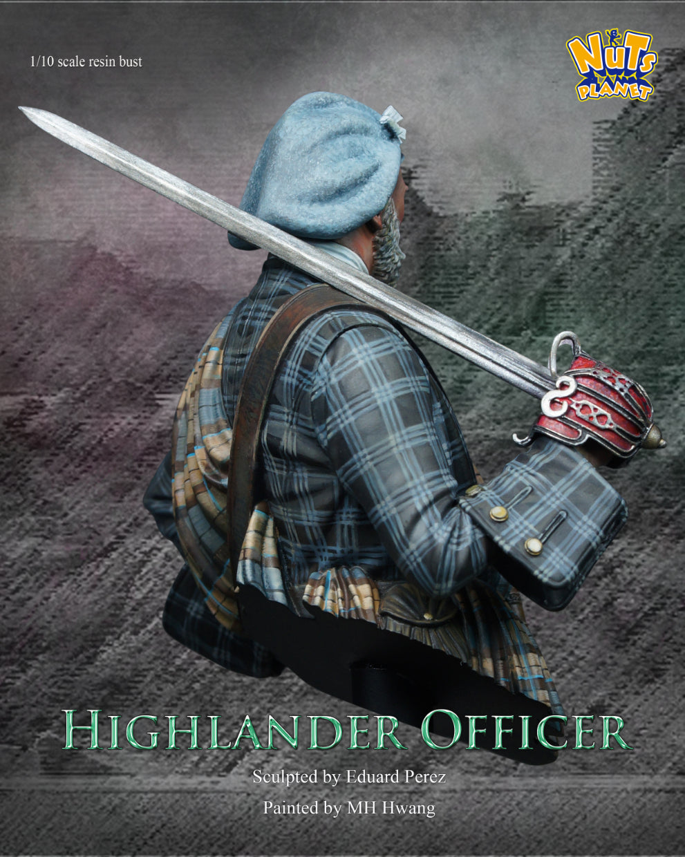 Trasera de la figura en escala 1:10 de un oficial Highlander del fabricante Nuts Planet referencia B047