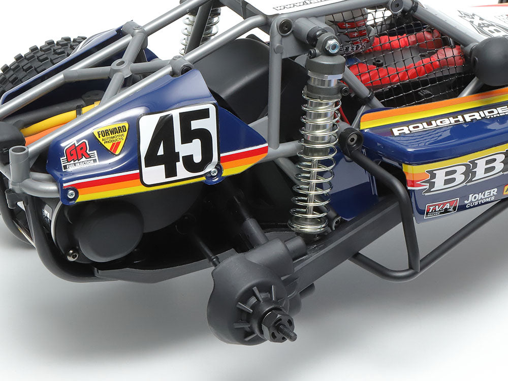 Foto trasera delantera del coche de radio control Buggy BB-01 en escala 1:10 de Tamiya referencia 58719
