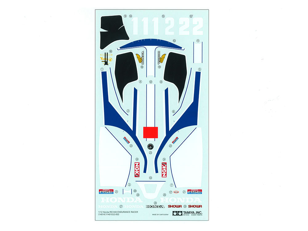 Calcas de la maqueta de la moto Honda RS1000 en escala 1:12 de Tamiya referencia 14014