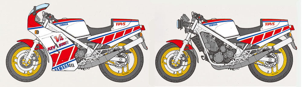 Decoraciones de la maqueta de la moto Yamaha RZV500R en escala 1:12 de Tamiya referencia 14037