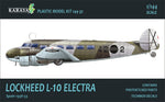 portada de la caja de la maqueta del avión de transporte Lockheed L-10 Electra en servicio español en escala 1:144 de Karaya referencia 144-32