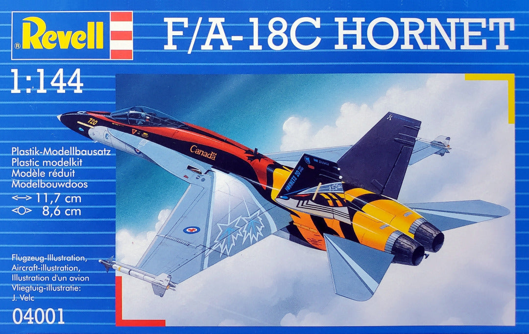 Portada de la caja de la maqueta del caza F-18C Hornet en escala 1:144 de Revell referencia 04001