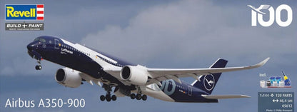 Portada de la caja de la maqueta del avión de pasajeros Airbus A350 900 en escala 1:144 de Revell referencia 05612