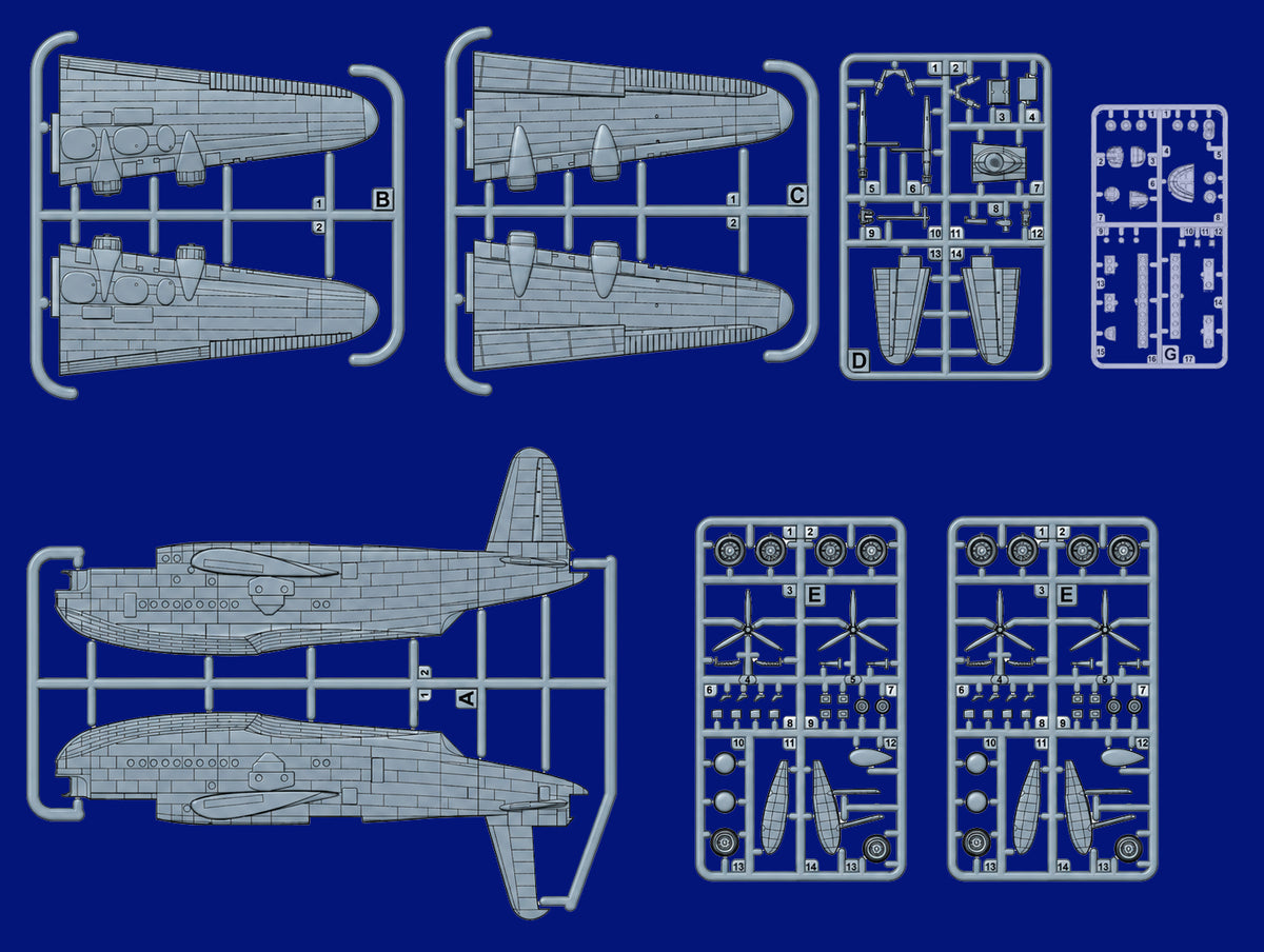 Pieazas de la maqueta del avión británico S.25 Sunderland en escala 1:44 de Roden referencia 353