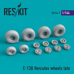 Set de ruedas en versión tardía para el avión de transporte C-130 Hércules en escala 1:144 de Reskit referencia RS144-0009
