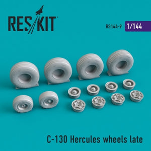 Set de ruedas en versión tardía para el avión de transporte C-130 Hércules en escala 1:144 de Reskit referencia RS144-0009