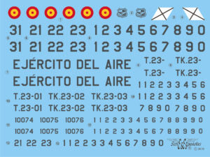 Detalle del set de calcas con insignias españolas para las maquetas del avión Airbus A400M del Ala 31, en escala 1:144 de Series Españolas referencia 14144