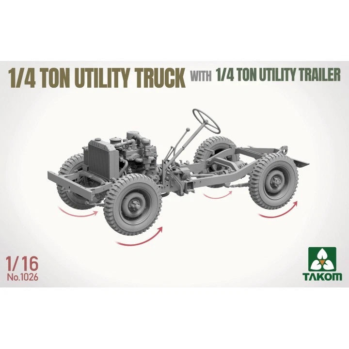 Chásis de la maqueta del Jeep Willys con trailer en escala 1:16 de Takom referencia 1026