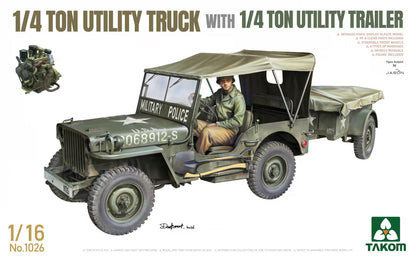 Portada de la caja de la maqueta del Jeep Willys con trailer en escala 1:16 de Takom referencia 1026