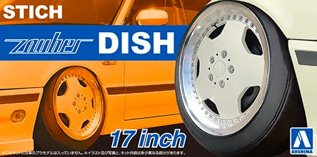 Set de llantas de 17 pulgadas para coches escala 1:24 modelo Stich Zauler Dish de Aoshima referencia 06117