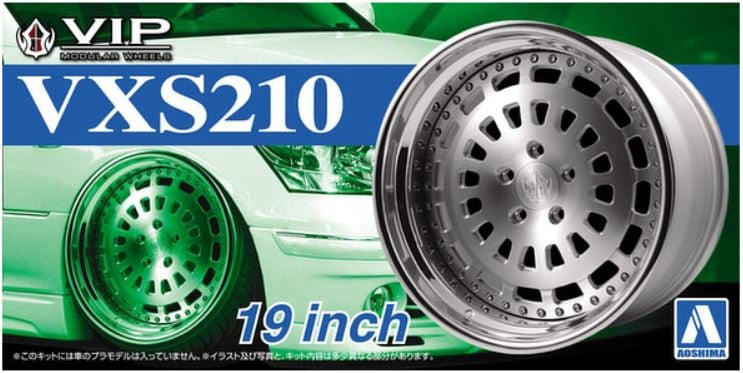 Set de llantas de 19 pulgadas para coches escala 1:24 modelo VIP Modular VXS210 de Aoshima referencia 05247