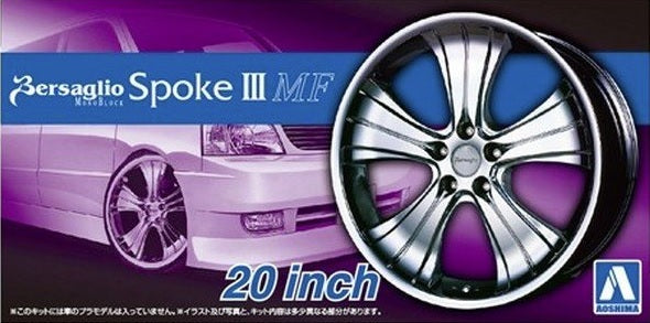 Set de llantas de 20 pulgadas para coches escala 1:24 modelo Bersagio Spoke III MF de Aoshima referencia 05465