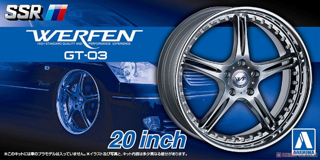 Set de llantas de 20 pulgadas para coches escala 1:24 modelo SSR Werfen GT-03 de Aoshima referencia 05384