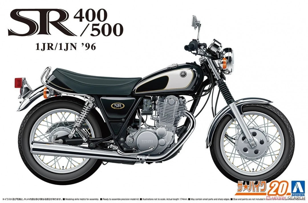 Portada de la caja de la maqueta de la moto Yamaha SR400/500 en escala 1:12 de Aoshima referencia 06711