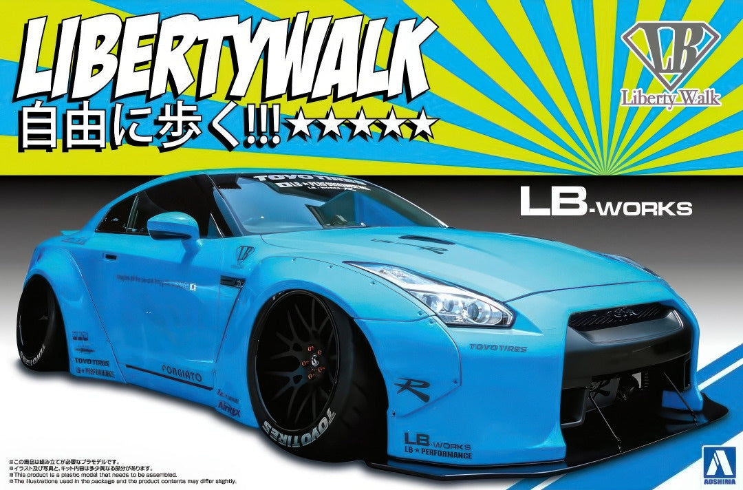 Caja de la portada de la maqueta de la Saga Liberty Walk del Nissan R35 GT-R  en escala 1:24 de Aoshima referencia 20231