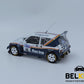 Foto lateral izquierda de la maqueta del coche de rally MG Metro 6R4 que corrió en el Rally de Lombard en 1986 por Jimmy McRae en escala 1:24 de Belkits referencia Bel 016