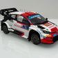 Foto lateral de la maqueta del coche de rallys Toyota Yaris que ganó el Rally de Guanajauto de 2023 en escala 1:24 de Belkits referencia 026
