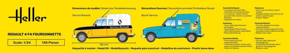 Decoraciones de la maqueta de la furgoneta Renault 4 F4 en escala 1:24 de Heller referencia 82700