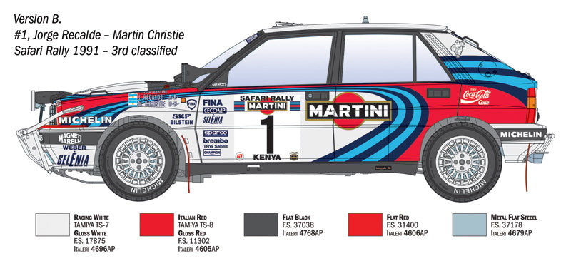 Decoración 2 de la maqueta del coche de rally Lancia Delta HF Integrale 16v que corrió el rally Safaria de 1991 en escala 1:12 de Italeri referencia 4720 