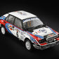 Foto lateral derecha de la maqueta del coche de rally Lancia Delta HF Integrale 16v que corrió el rally Safaria de 1991 en escala 1:12 de Italeri referencia 4720 