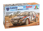 Portada de la caja de la maqueta del coche de rally Lancia Delta HF Integrale 16v que corrió el rally Safaria de 1991 en escala 1:12 de Italeri referencia 4720 