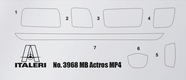 Máscaras de la maqueta del camión Mercedes Benz Actros MP4 en escala 1:24 de Italeri referencia 3968
