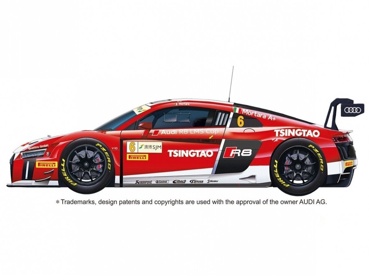 Decoración 1  de la maqueta del coche de competición Audi R8 LMS que compitió en el mundial GT3 de Macao en 2015 en escala 1:24 de Nunu referencia 24024