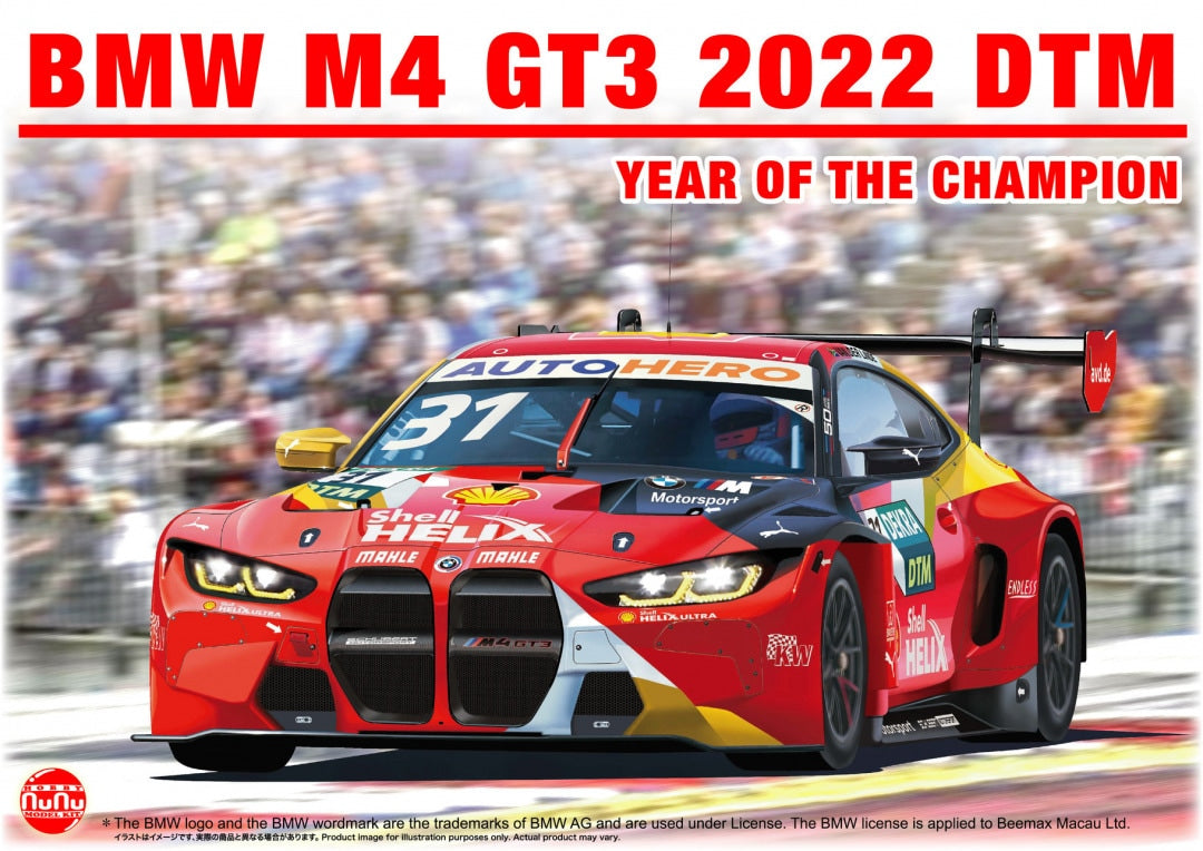 Portada de la caja de la maqueta del coche de competición BMW M4 GT3 que ganó la DTM de 2022 en escala 1:24 de Nunu referencia 24045