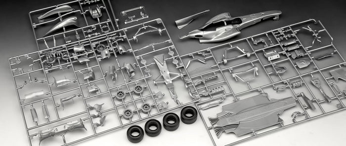 Piezas de la maqueta del fórmula 1 Vodafone McLaren Mercedes MP24 de Lewis Hamilton de 2010 en escala 1:24 de Revell referencia 07096