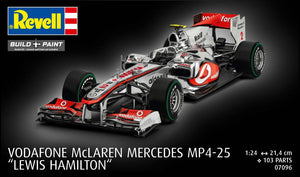 Portada de la caja de la maqueta del fórmula 1 Vodafone McLaren Mercedes MP24 de Lewis Hamilton de 2010 en escala 1:24 de Revell referencia 07096