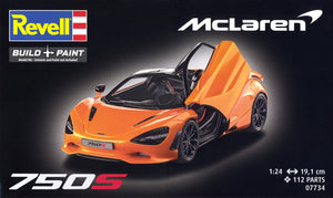 Portada de la maqueta del coche deportivo británico McLaren 750S en escala 1:24 de Revell referencia 07734