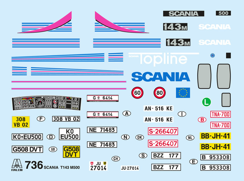 Calcas de la maqueta del camión Scania T143M Topline en escala 1:24 de Italeri referencia 0736