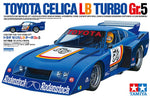 Portada de la caja de la maqueta del coche de competición Toyota Celica LB Turbo Gr.5 en escala 1:24 de Tamiya referencia 24377